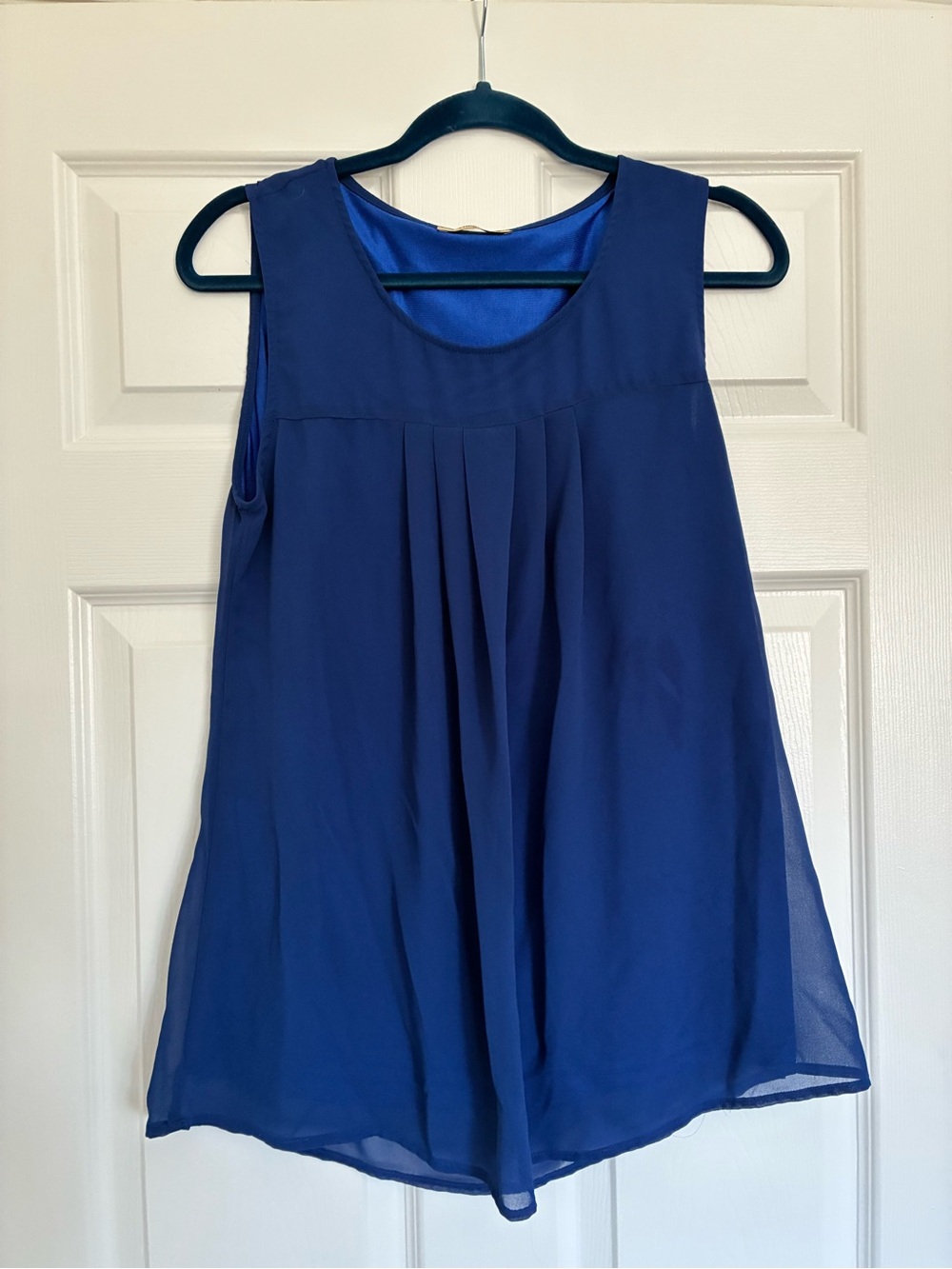 Timeson Blue Sleeveless Pleated Women's Top